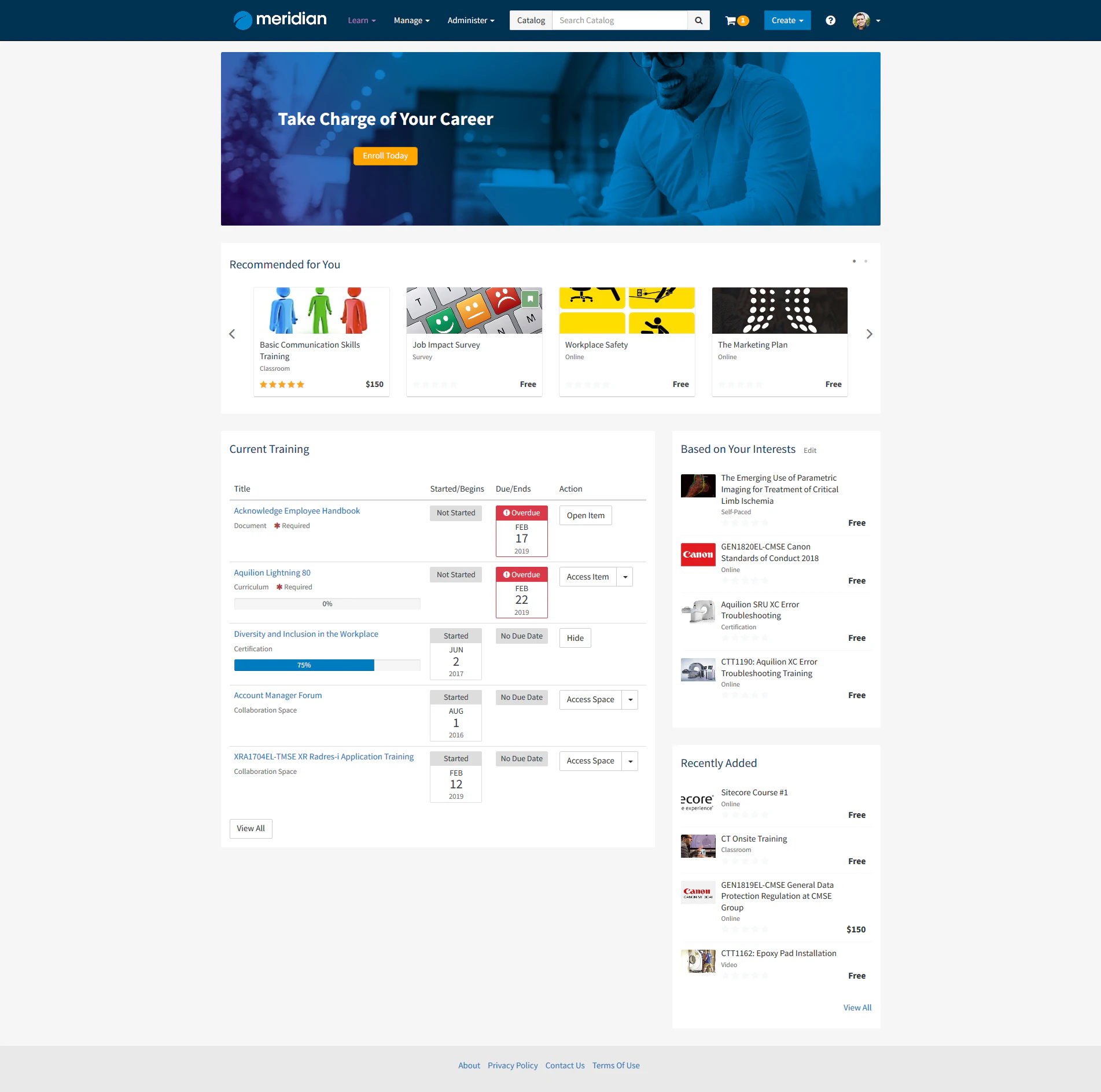 screenshot of Meridian LMS